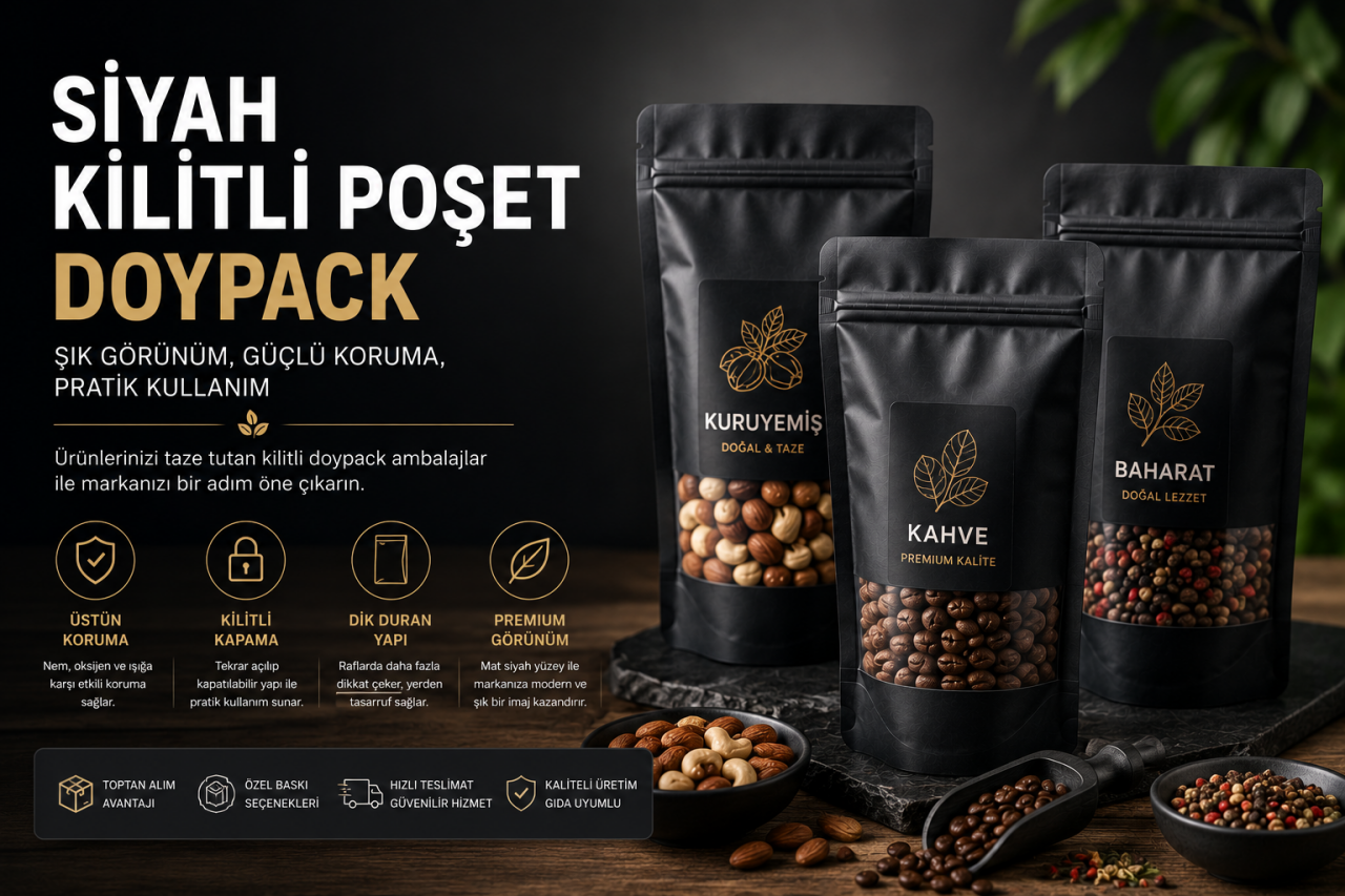 Siyah Kilitli Poşet Doypack