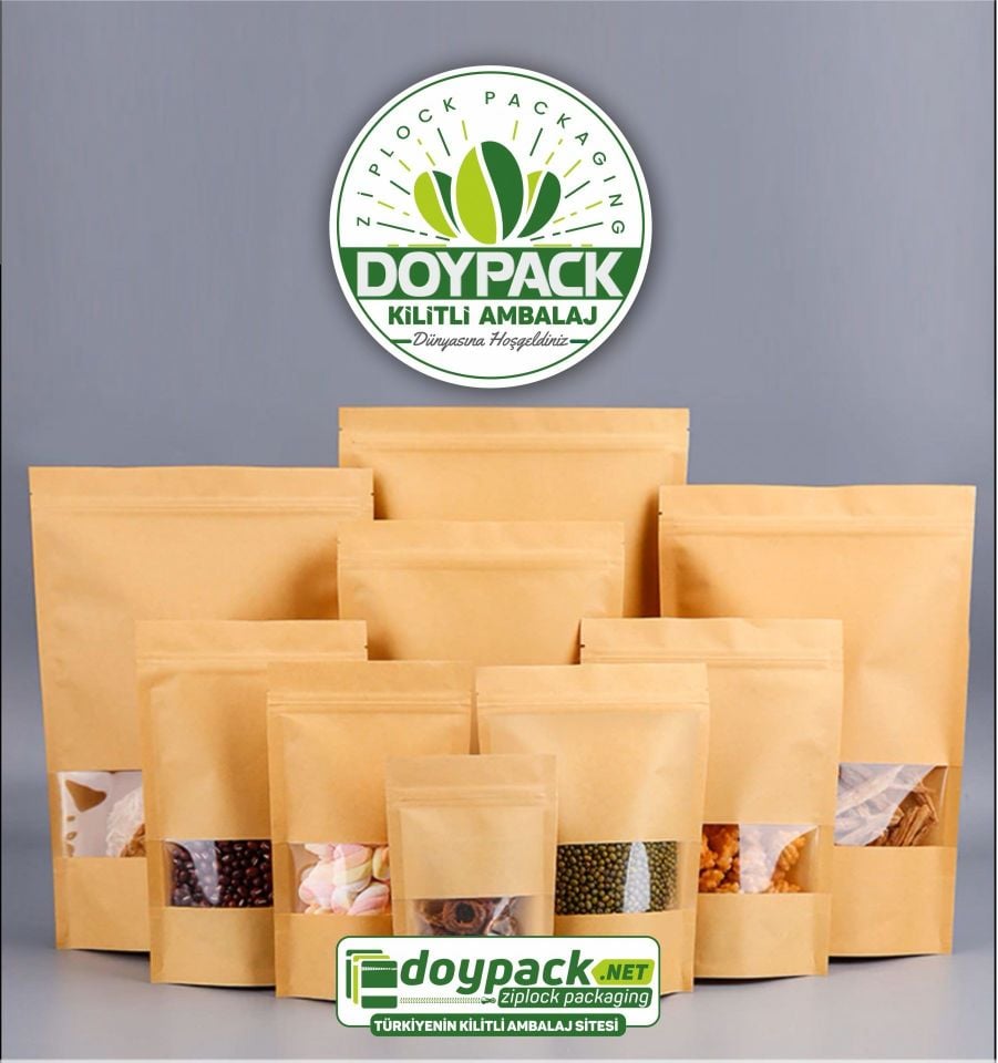 Kraft Pencereli Kilitli Doypack 500 - 20x30cm