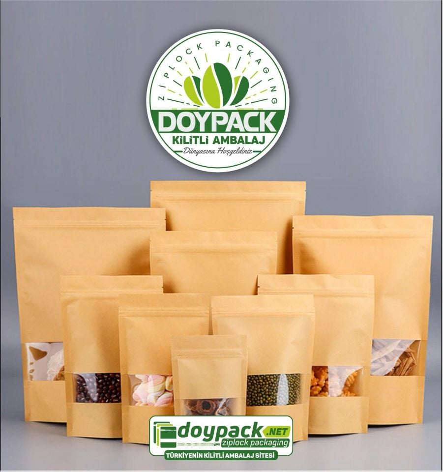 Kraft Pencereli Kilitli Doypack 1000 - 18x29cm