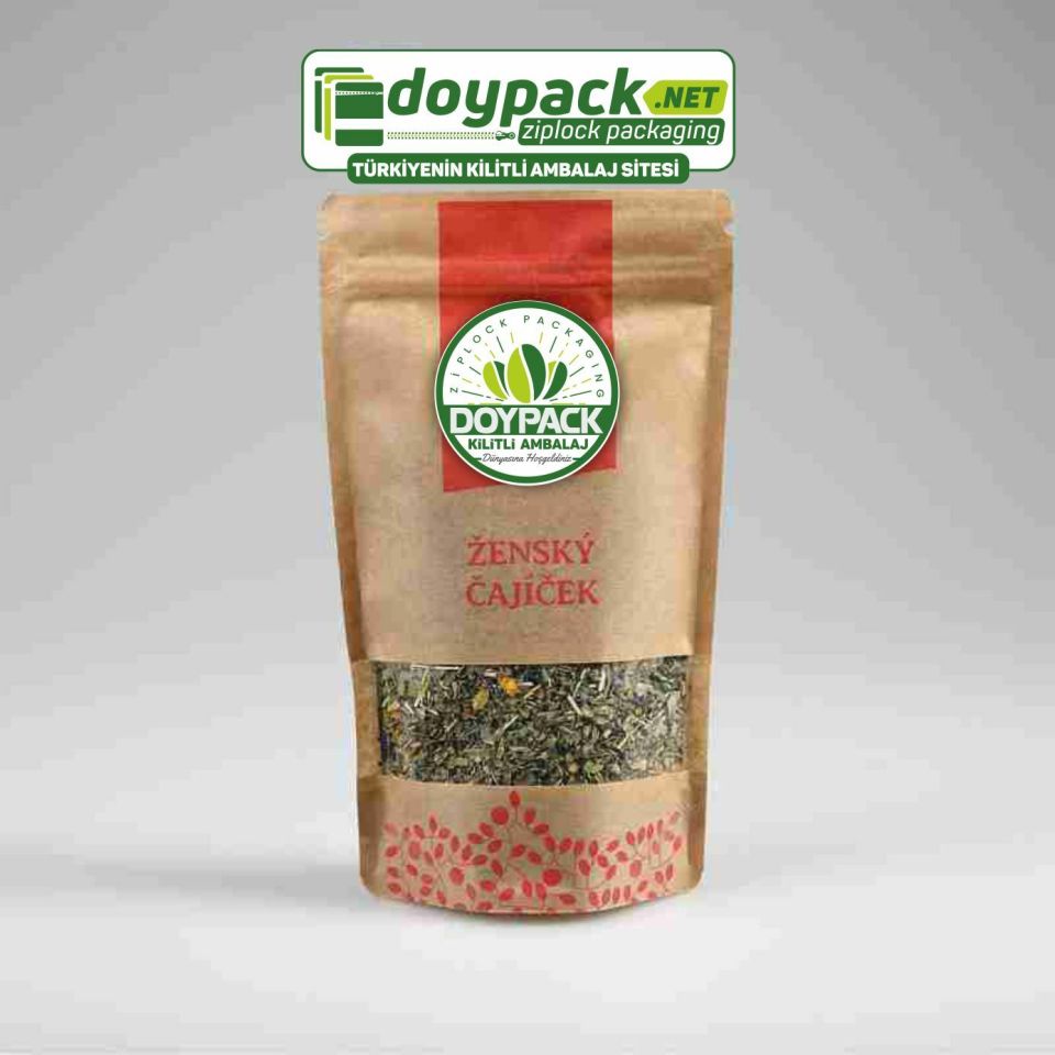 Kraft Pencereli Kilitli Doypack 100 - 13x22.5cm