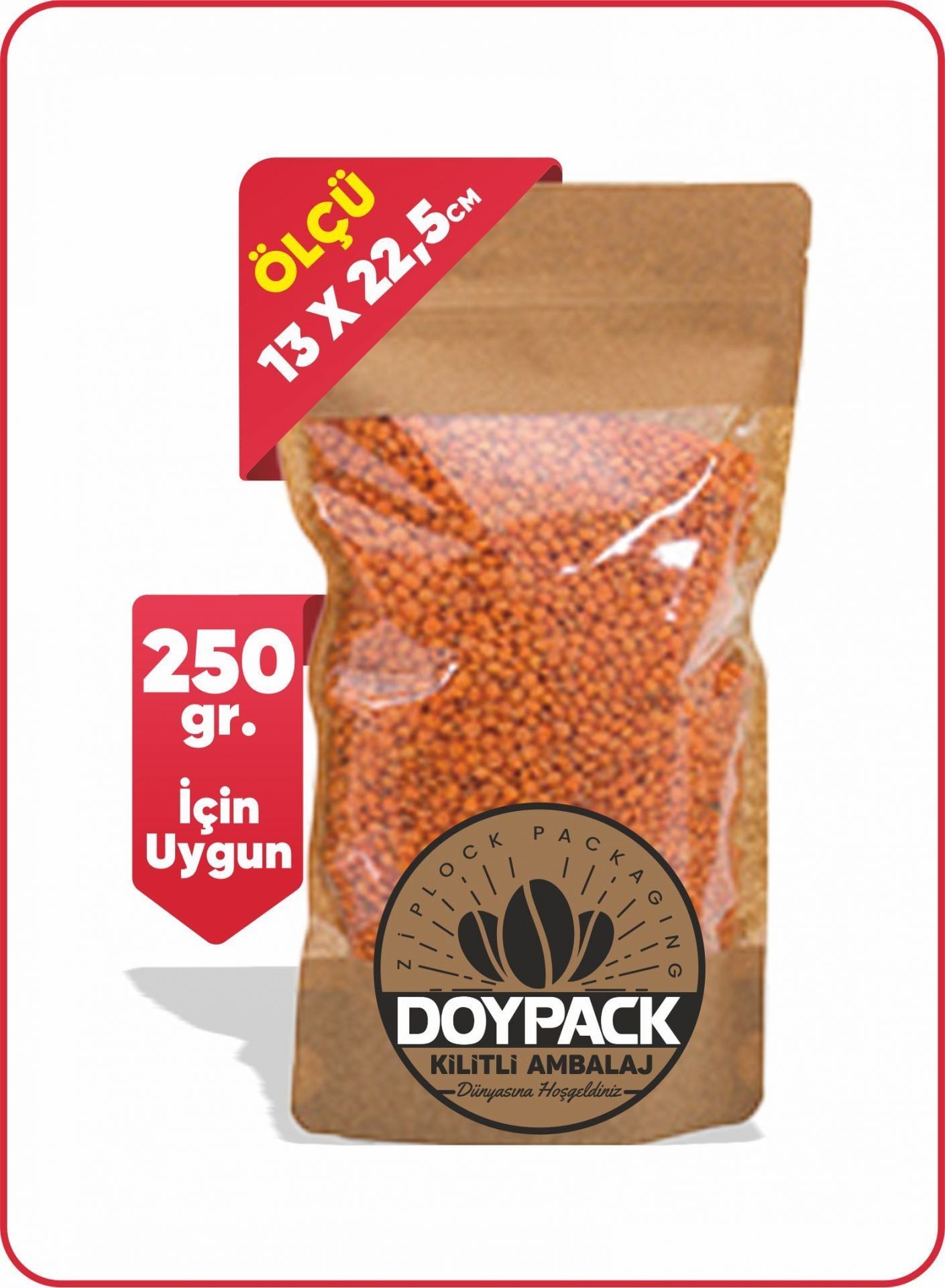 Geniş Pencereli Kraft Kilitli Doypack 50 - 13x22.5cm