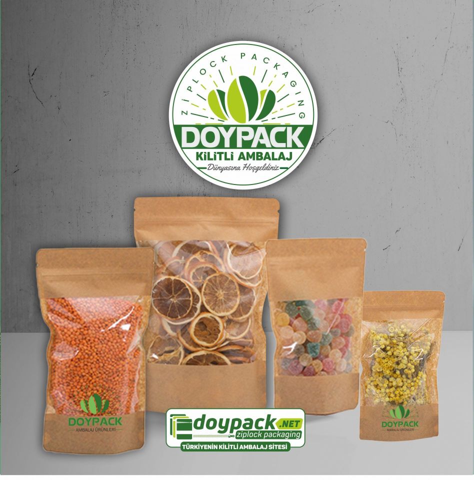 Geniş Pencereli Kraft Kilitli Doypack 50 - 13x22.5cm