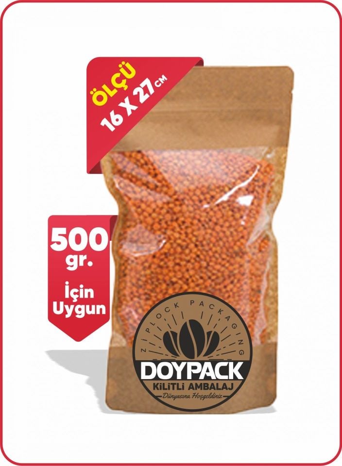 Geniş Pencereli Kraft Kilitli Doypack 1000 - 16x27cm