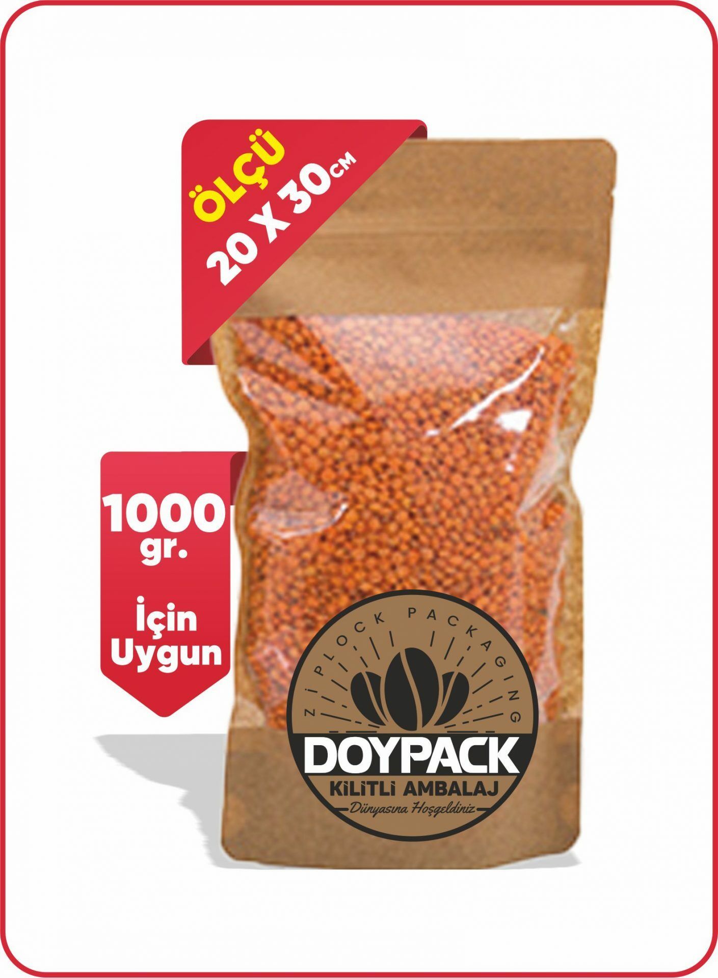 Geniş Pencereli Kraft Kilitli Doypack 1000 - 20x30cm