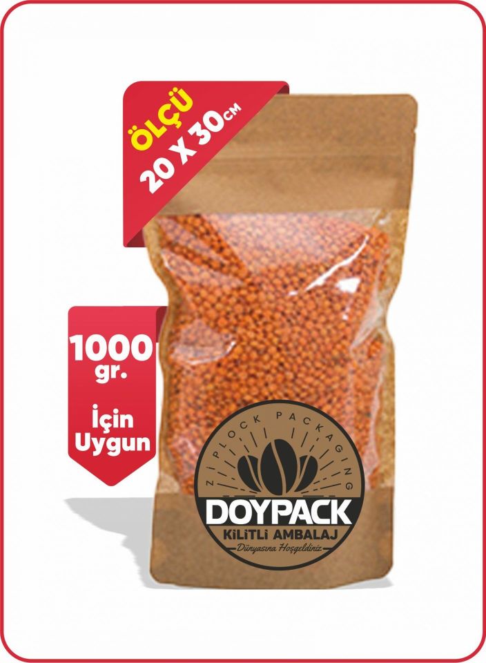 Geniş Pencereli Kraft Kilitli Doypack 1000 - 20x30cm