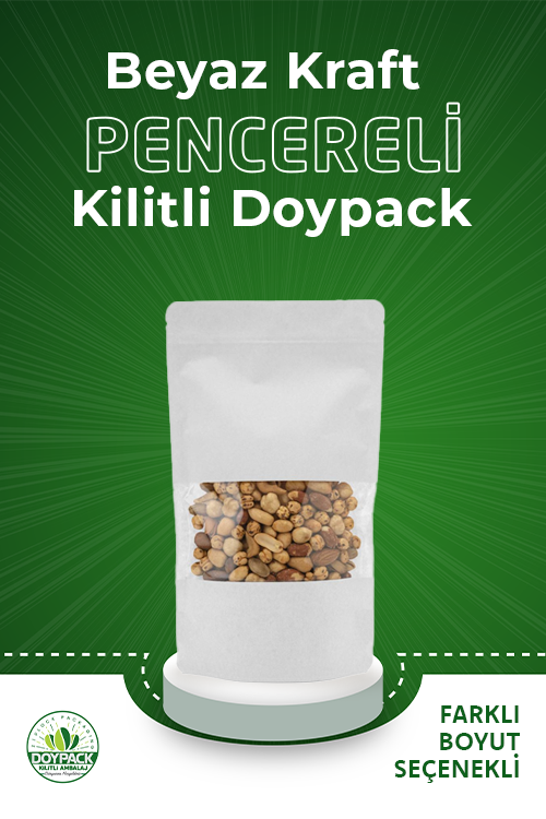 Beyaz Kraft Pencereli Kilitli Doypack 3000 - 11x18.5cm