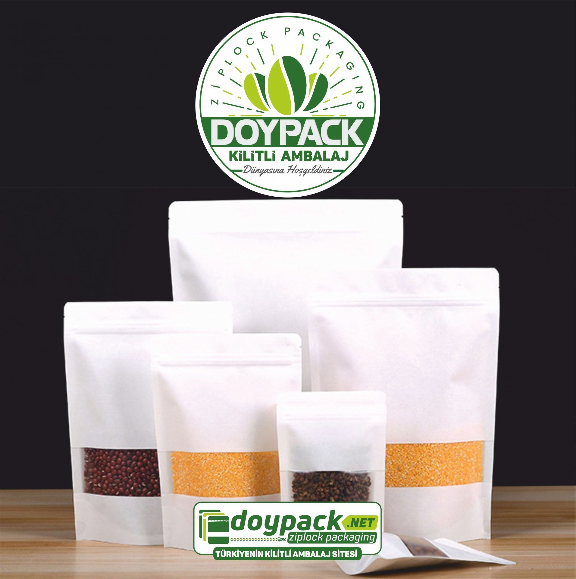 Beyaz Kraft Pencereli Kilitli Doypack 1000 - 11x18.5cm