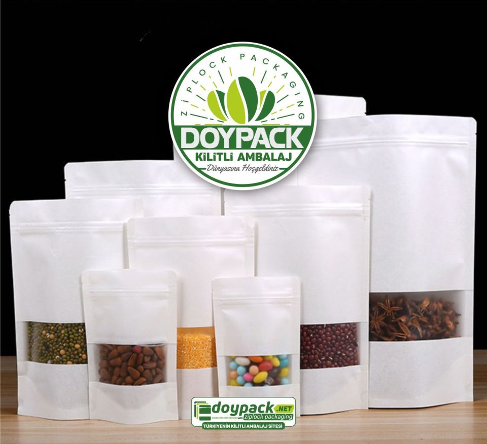 Beyaz Kraft Pencereli Kilitli Doypack 2000 - 11x18.5cm