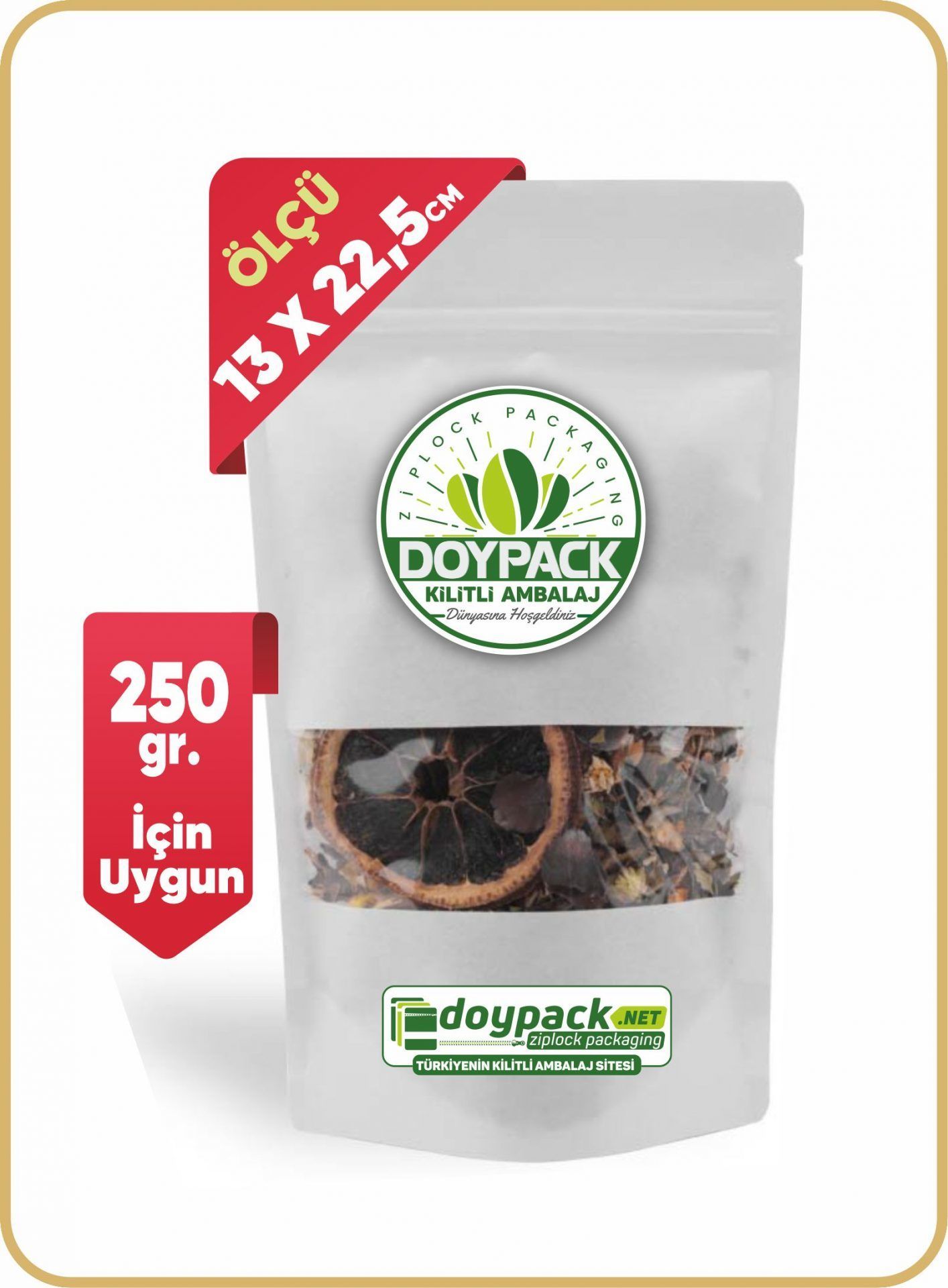 Beyaz Kraft Pencereli Kilitli Doypack 100 - 13x22.5cm
