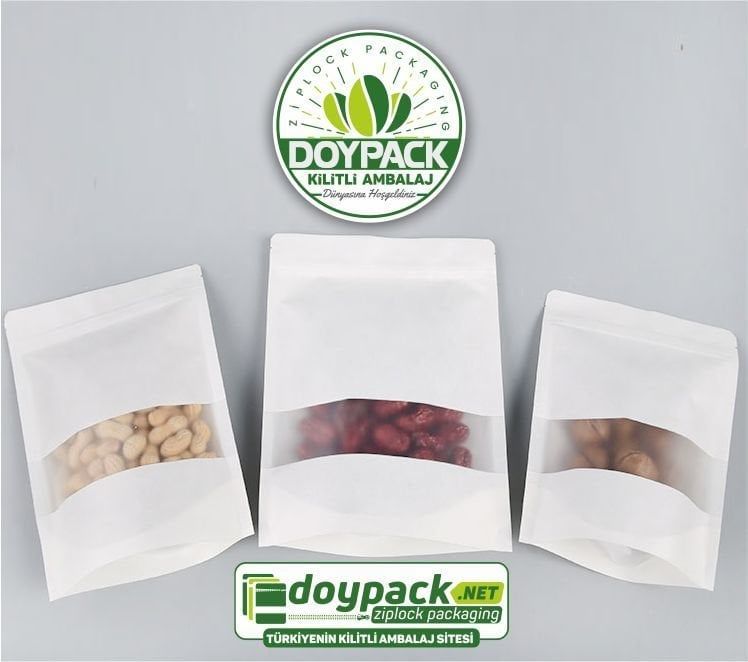 Beyaz Kraft Pencereli Kilitli Doypack 100 - 18x29cm