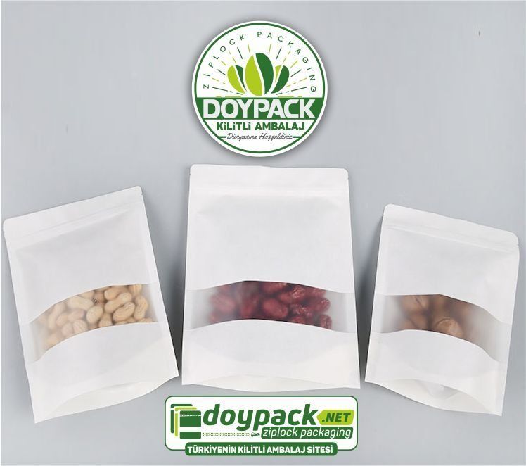 Beyaz Kraft Pencereli Kilitli Doypack 250 - 18x29cm