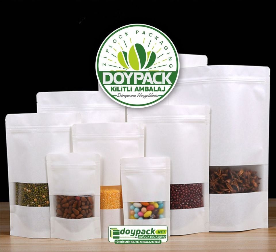 Beyaz Kraft Pencereli Kilitli Doypack 1000 - 18x29cm