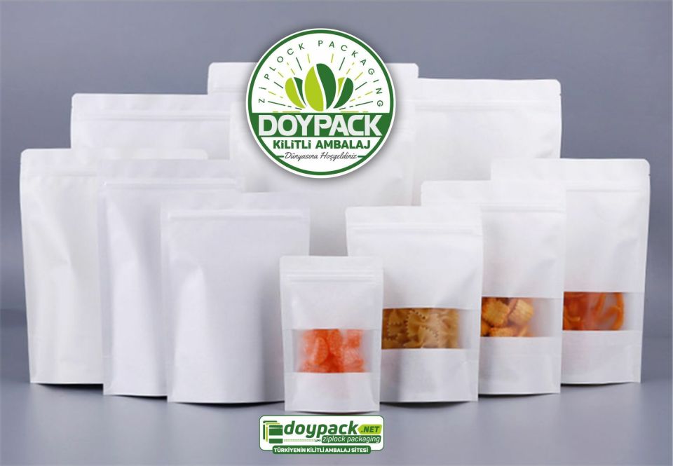 Beyaz Kraft Pencereli Kilitli Doypack 50 - 20x30cm
