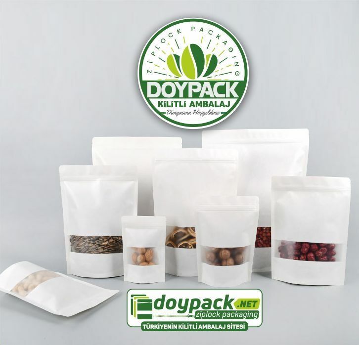 Beyaz Kraft Pencereli Kilitli Doypack 100 - 20x30cm