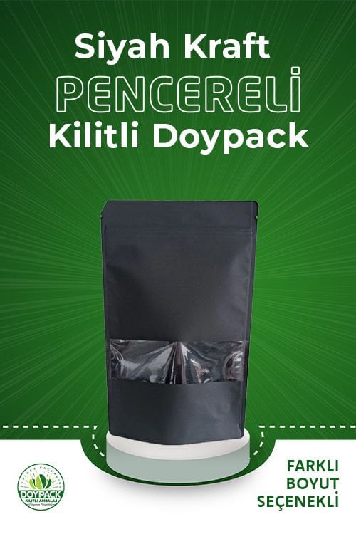 Siyah Kraft Pencereli Kilitli Doypack 25x34cm - 500