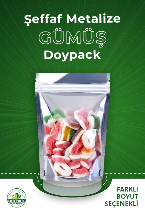 Şeffaf Metalize Gümüş Doypack 14x19cm - 2500