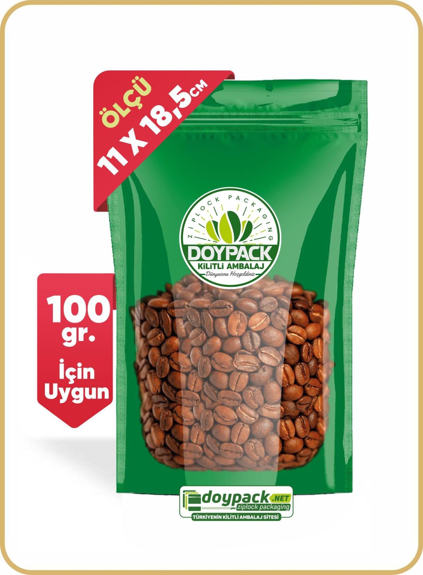 Yeşil Şeffaf Metalize Kilitli Doypack 500 - 11x18.5cm