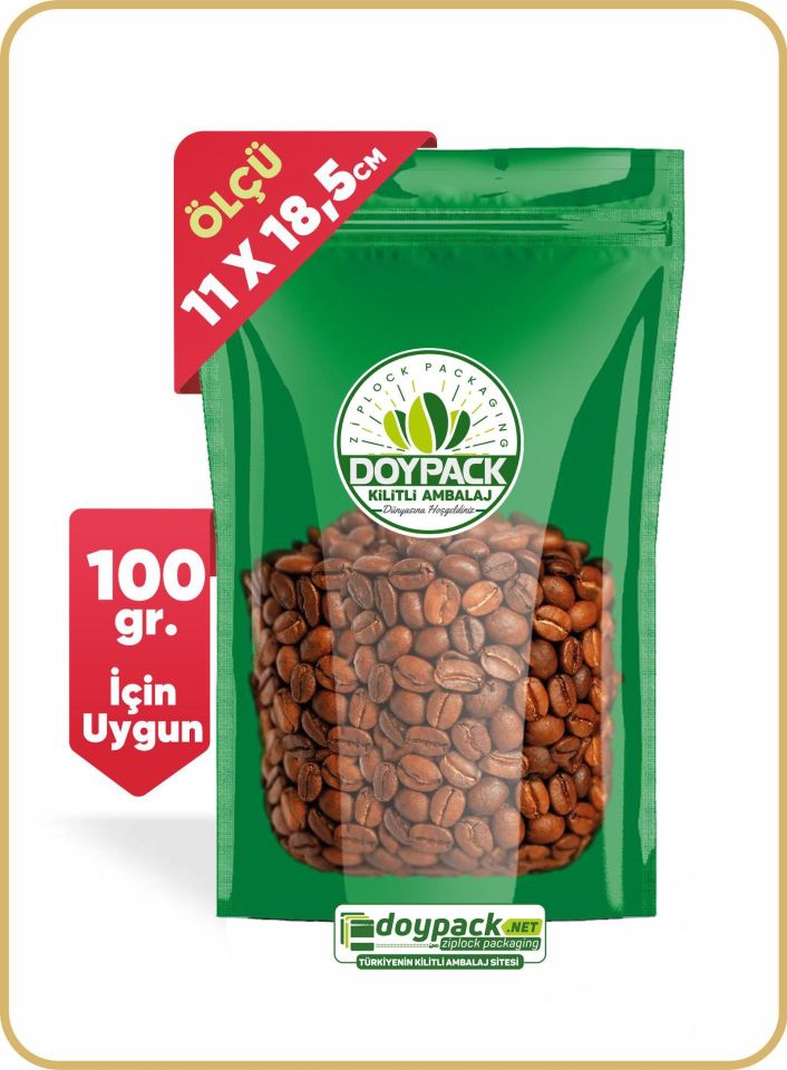 Yeşil Şeffaf Metalize Kilitli Doypack 500 - 11x18.5cm