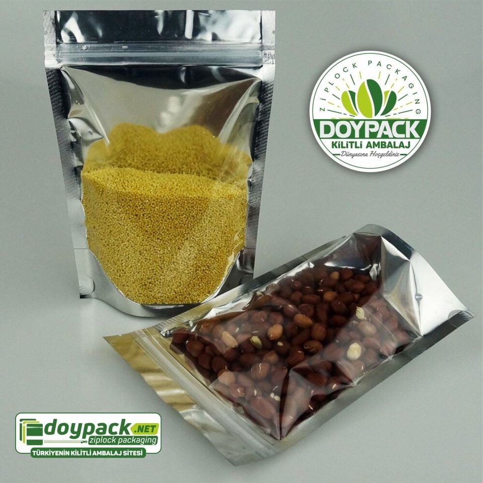 Şeffaf Metalize Gümüş Doypack 2500 - 14x19.5cm