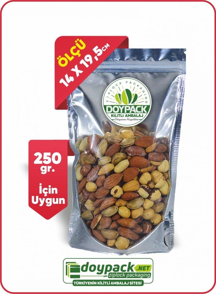 Şeffaf Metalize Gümüş Doypack 2500 - 14x19.5cm