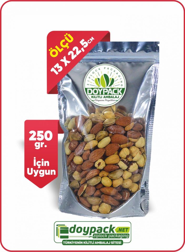 Şeffaf Metalize Gümüş Doypack 50 - 13x22.5cm