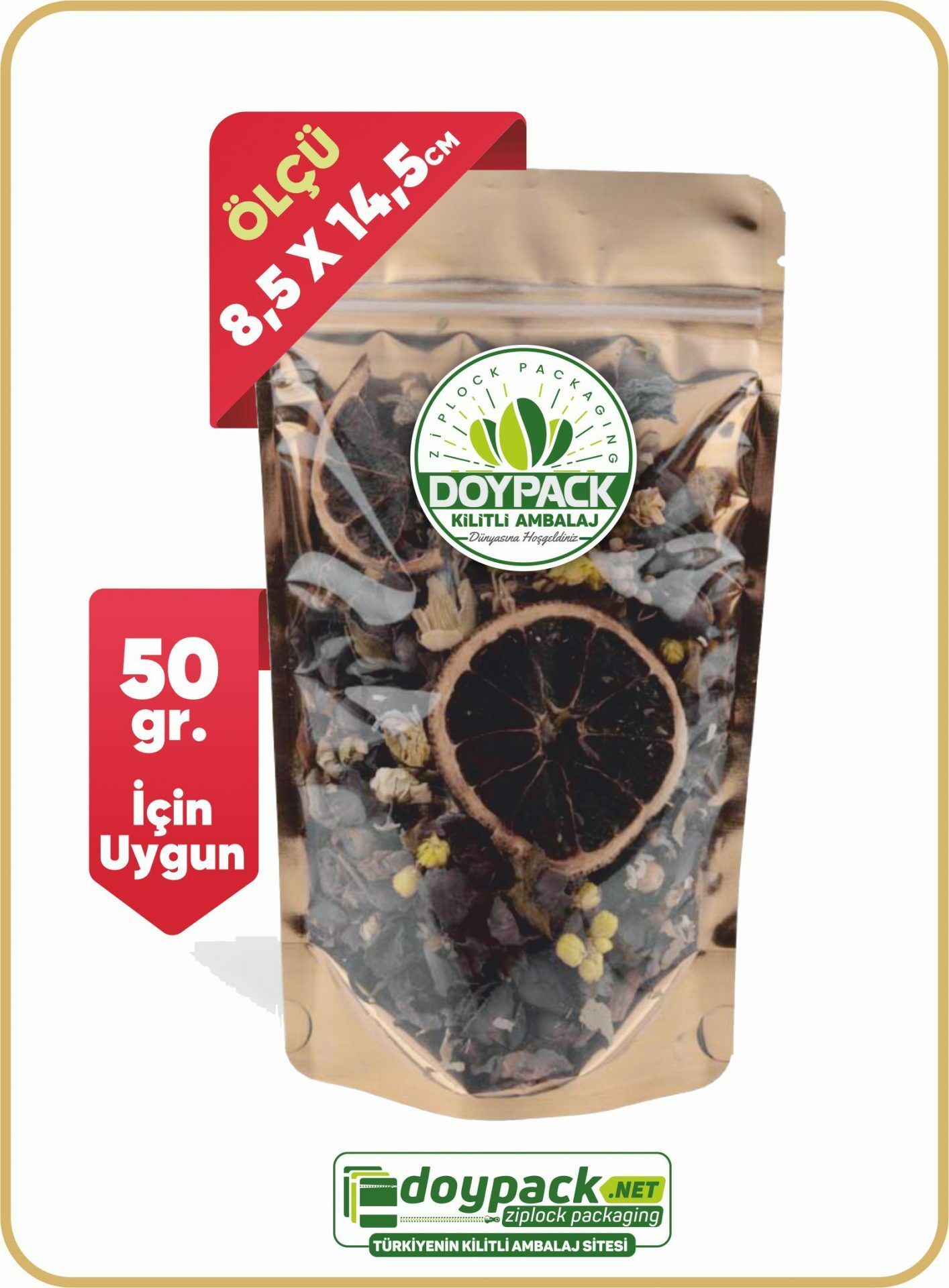 Şeffaf Metalize Gold Kilitli Doypack 500 - 8.5x14.5cm