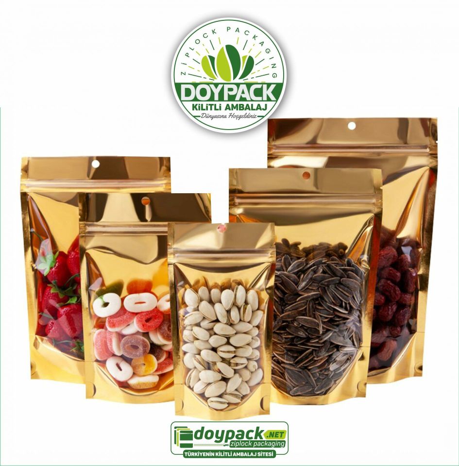 Şeffaf Metalize Gold Kilitli Doypack 3000 - 8.5x14.5cm