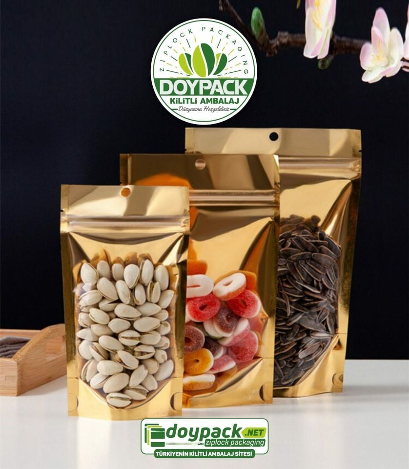 Şeffaf Metalize Gold Kilitli Doypack 3000 - 8.5x14.5cm