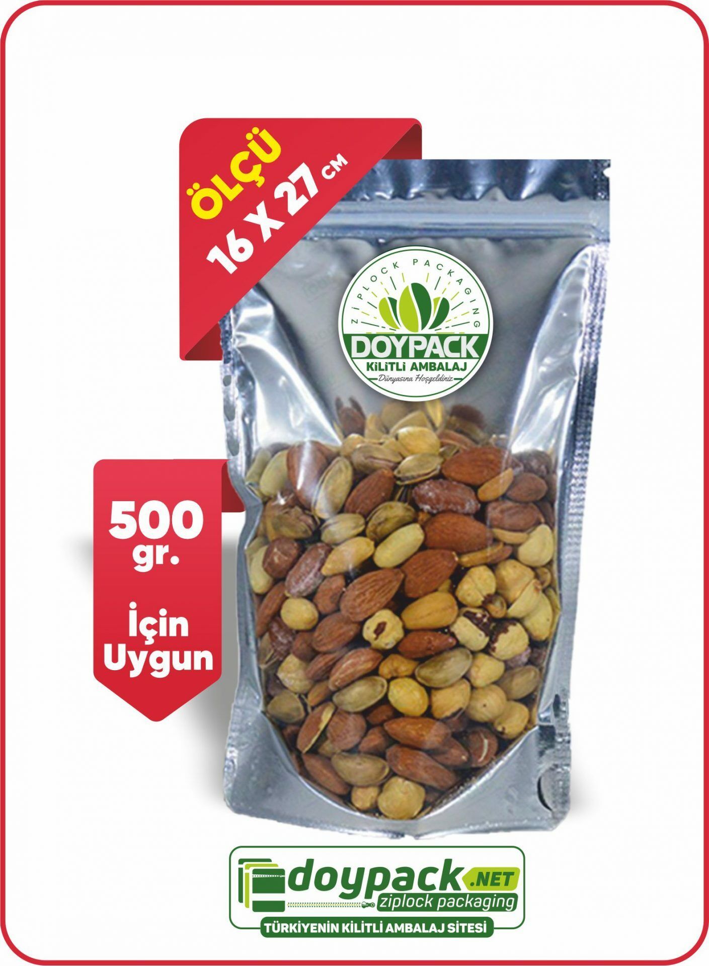 Şeffaf Metalize Gümüş Doypack 250 - 16x27cm