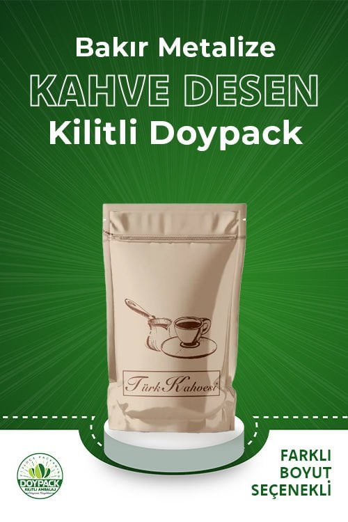 Bakır Metalize Kahve Desen Kilitli Doypack 1000 - 13x18cm