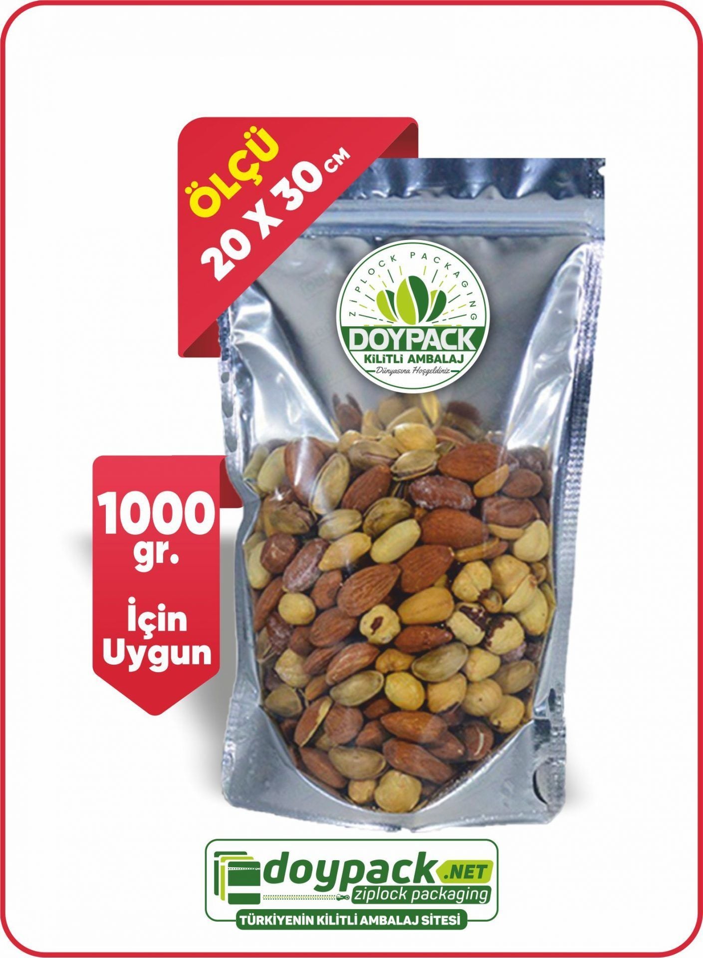 Şeffaf Metalize Gümüş Doypack 1000 - 20x30cm