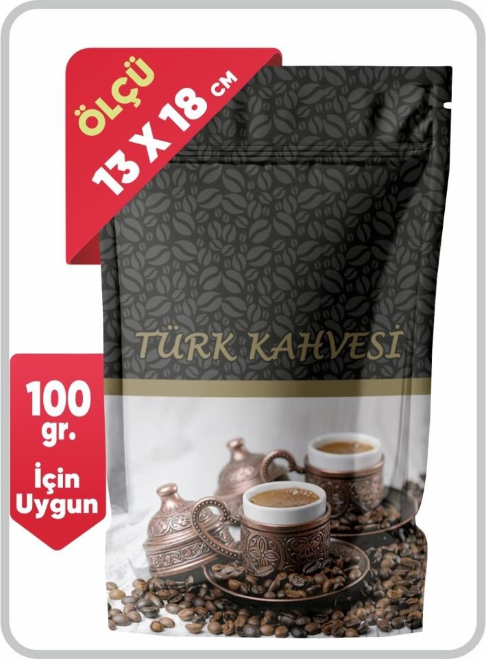 Kahve Desenli Kilitli Siyah Doypack 13x18cm - 2000