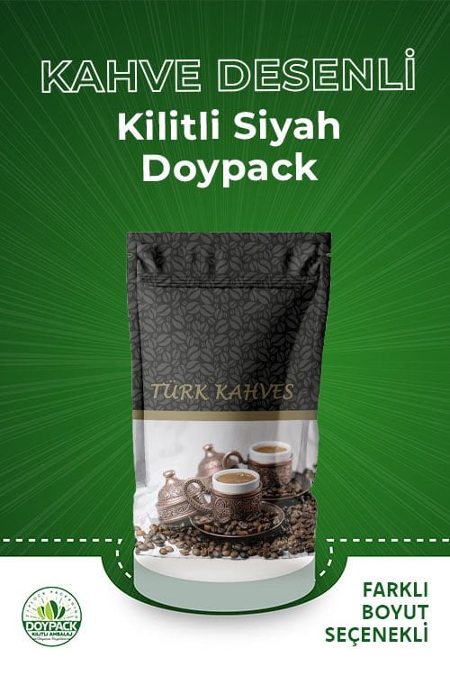 Kahve Desenli Kilitli Siyah Doypack 13x18cm - 2000