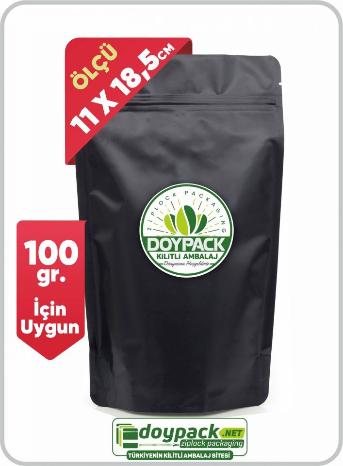 Mat Siyah Alüminyum Kilitli Doypack 1000 - 11x18.5cm