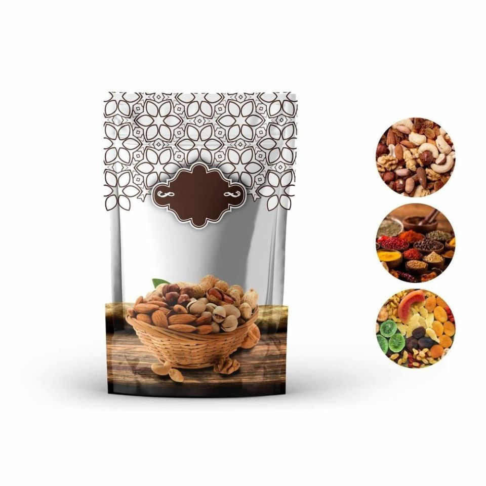 Kuruyemi̇ş Desenli̇ Kahverengi Doypack 13x20cm - 500