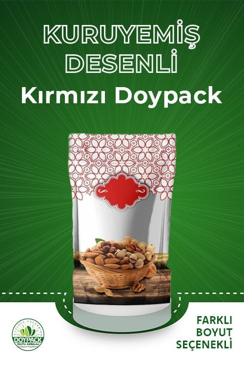 Kuruyemi̇ş Desenli̇ Kırmızı Doypack 1000 - 17.5x25cm