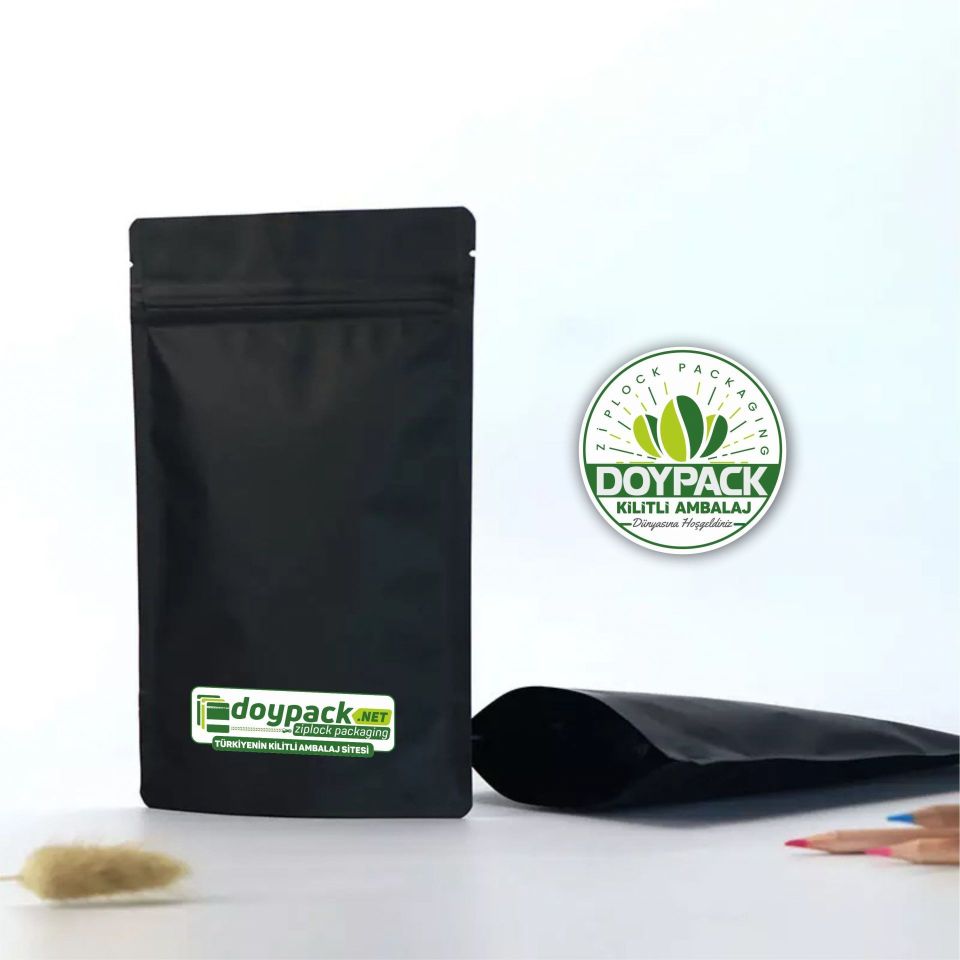 Mat Siyah Alüminyum Kilitli Doypack 500 - 13x22.5cm