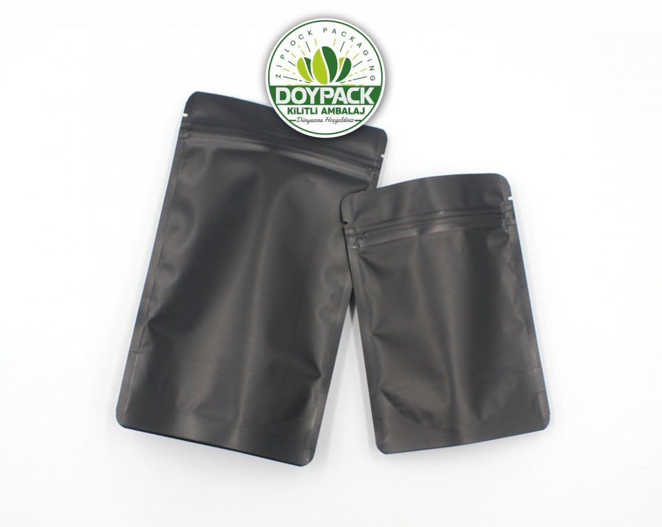 Mat Siyah Alüminyum Kilitli Doypack 1000 - 13x22.5cm