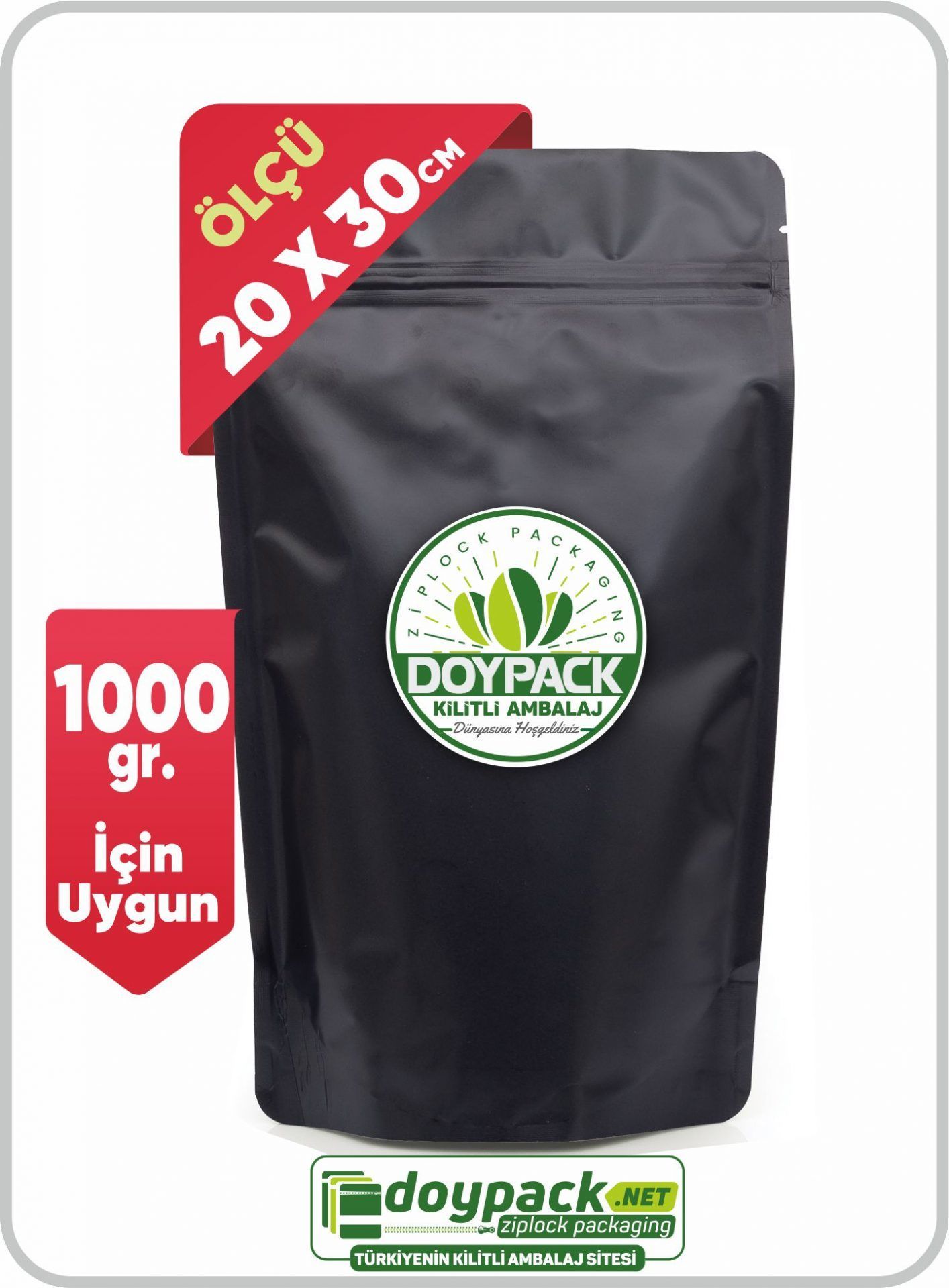 Mat Siyah Alüminyum Kilitli Doypack 1000 - 20x30cm