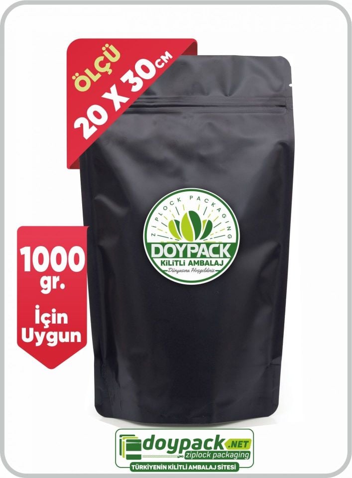 Mat Siyah Alüminyum Kilitli Doypack 1000 - 20x30cm