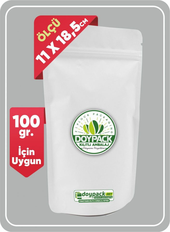 Mat Beyaz Alüminyum Kilitli Doypack 100 - 11x18.5cm