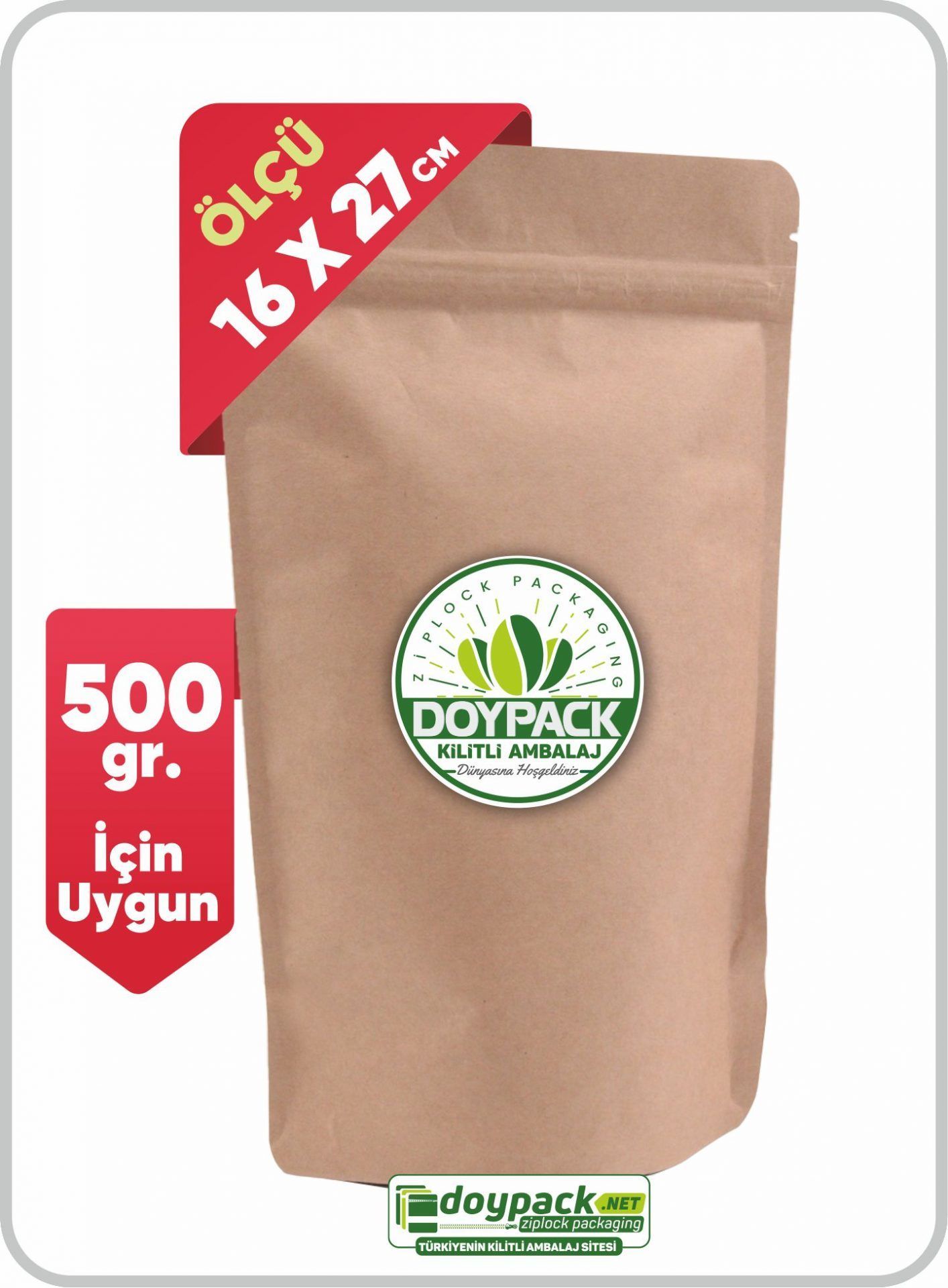 Kraft Alüminyum Kilitli Doypack 100 - 16x27cm