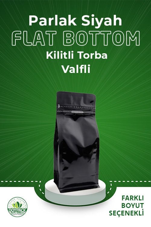 Parlak Siyah Kilitli Flat Bottom Valfli Torba 1000 - 11.5x21.5cm - Valfli