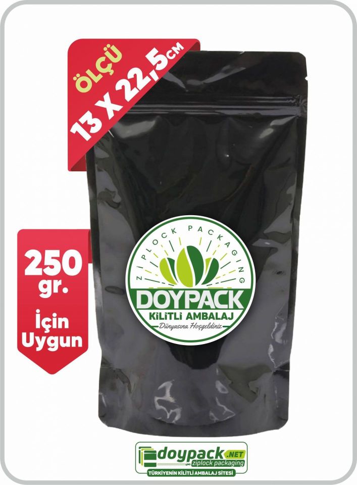 Parlak Siyah Alüminyum Kilitli Doypack 1000 - 13x22.5cm