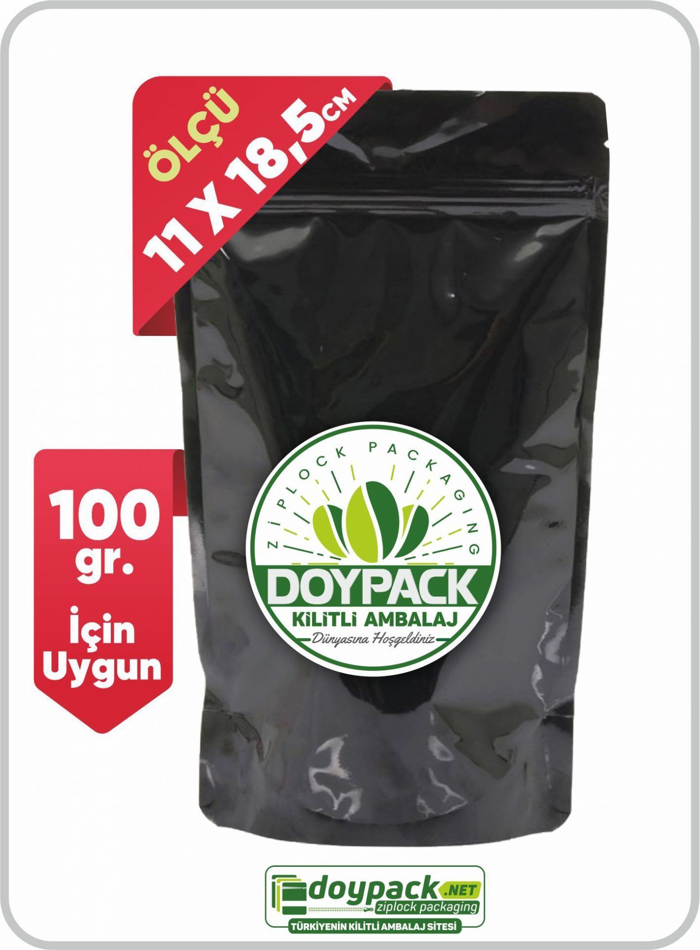 Parlak Siyah Alüminyum Kilitli Doypack 2000 - 11x18.5cm