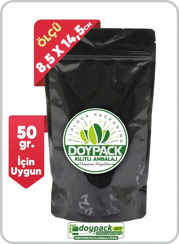 Parlak Siyah Alüminyum Kilitli Doypack 500 - 8.5x14.5cm