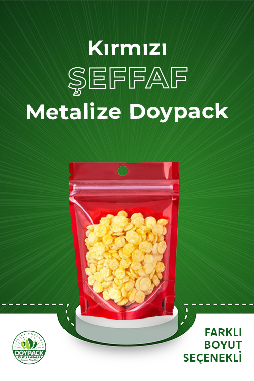 Kırmızı Şeffaf Metalize Doypack