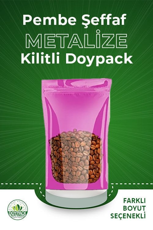Pembe Şeffaf Metalize Kilitli Doypack 100 - 13x22.5cm