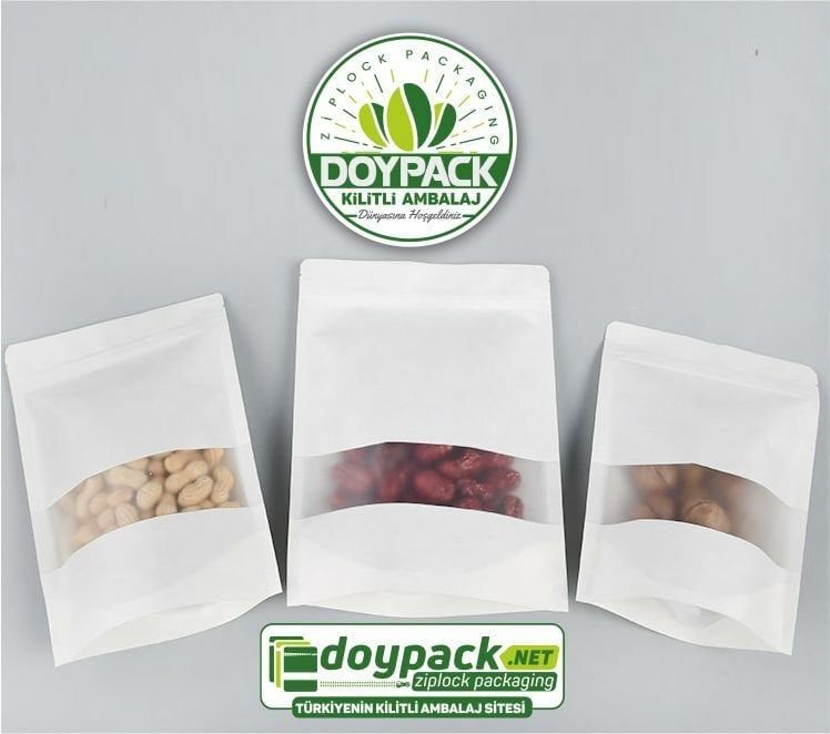Beyaz Kraft Pencereli Kilitli Doypack 50 - 25x34cm