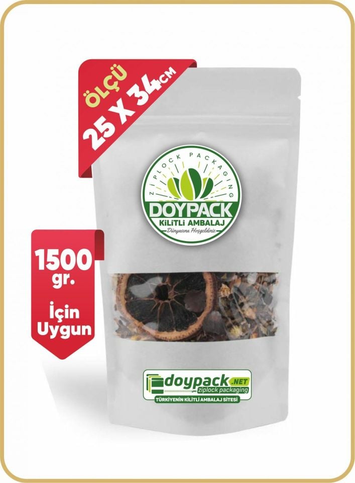 Beyaz Kraft Pencereli Kilitli Doypack 50 - 25x34cm